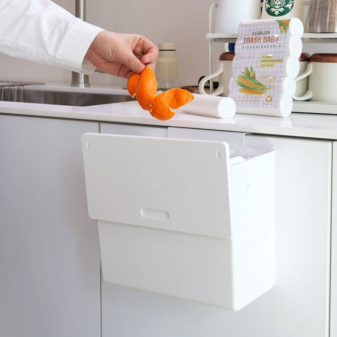 이지유 공중부양 쓰레기통 6L 무타공 싱크대 걸이형 사각 휴지통, 화이트, 1개