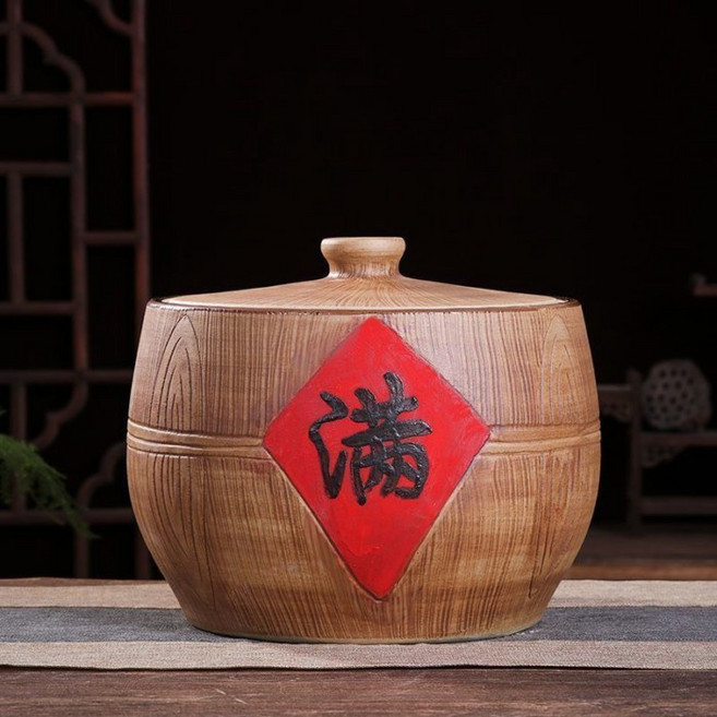 景德鎮陶瓷米桶米缸家用密封帶蓋5.0kg10.0kg25.0kg裝防潮防蟲缸儲物罐, 1個, 幸福美滿圓筒型5.0kg裝