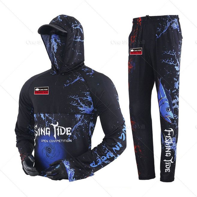 원스타몰 여름낚시복 낚시후드티셔츠 바지 세트 피싱웨어, XL, 후드맨투맨+바지