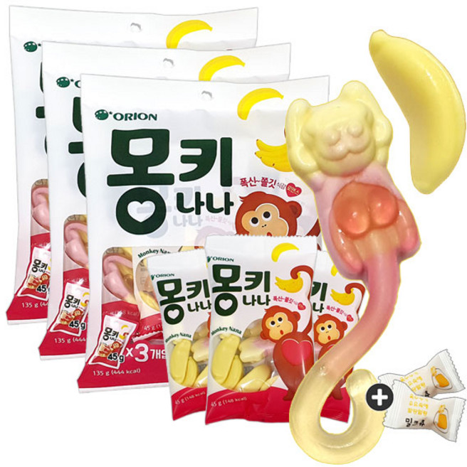 오리온 몽키나나젤리(3봉입) x 3봉(+밀크츄 2개포함), 135g, 1세트