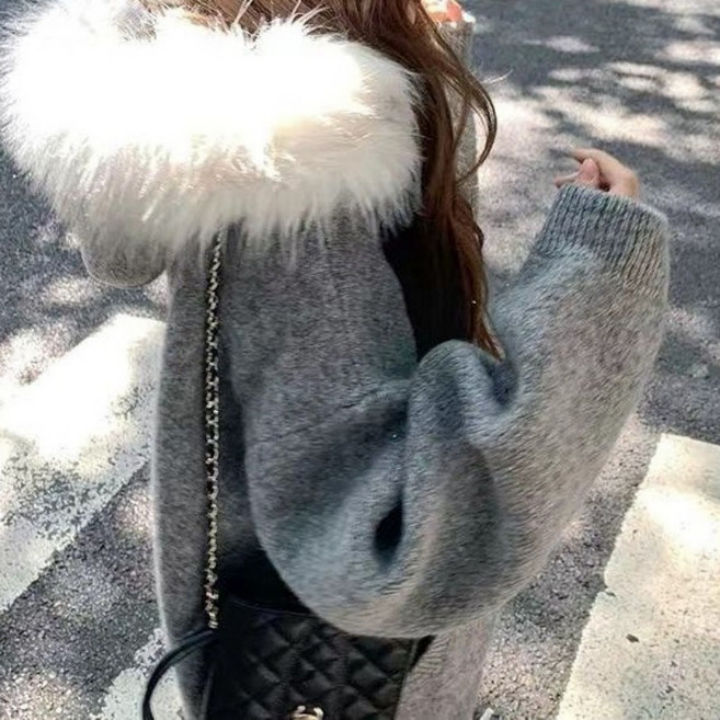 TIMEPURE 명품품질 여성 오버핏 가을 가디건 따뜻한 겨울 아우터 대용 무게감 있는 울 소재 후드 카디건