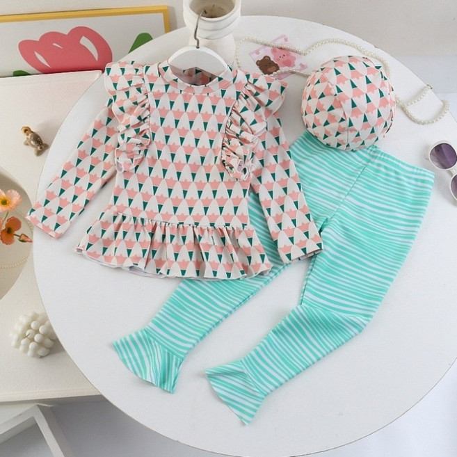 구빠방 아동 프릴 긴팔 레깅스 수영복 세트