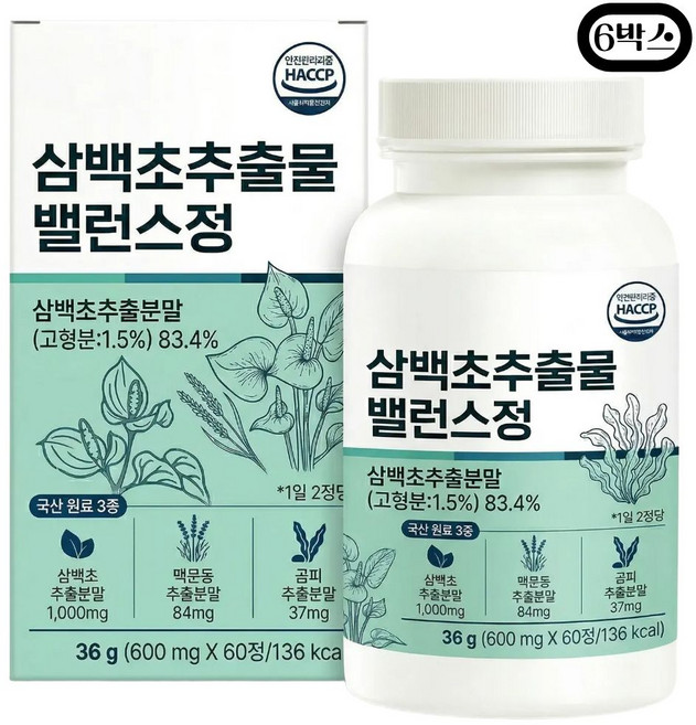 삼백초 추출물 식약청인증 국산 정품 미퀠리아닌 맥문동, 6개, 60캡슐