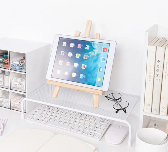 아이레노 와이드형 대형 모니터받침대 50x25x14cm 2단 듀얼 모니터용 거치대 책상 정리 선반 키보드 수납 공간 활용 데스크 테리어