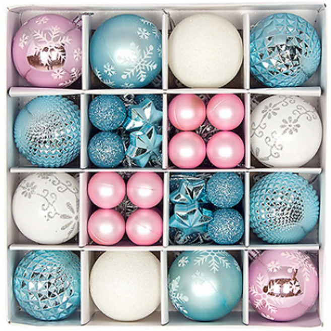 루이스 크리스마스 퍼뮬러볼 트리 장식 44P 오너먼트 세트, 44개, B-핑크+블랙+화이트