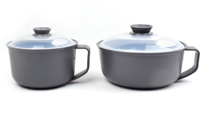 레몬글라스 전자레인지용 핸디형 스마트 찜기 중형 + 대형 (1000mL +1500mL) 2종세트 6피스, 그레이, 1개