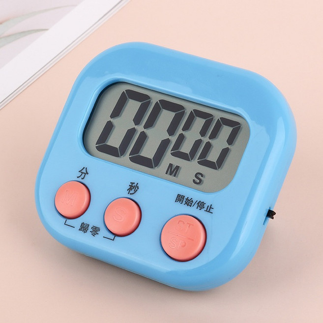 多功能電子計時器 廚房正負倒計時鬧鐘 大螢幕馬卡龍色計時器, 藍色-附2顆電池, 1個