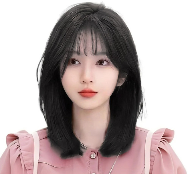 지비킹 여자정수리 앞머리 부분 가발 인모100% 수제가발, 자연검정, 1개