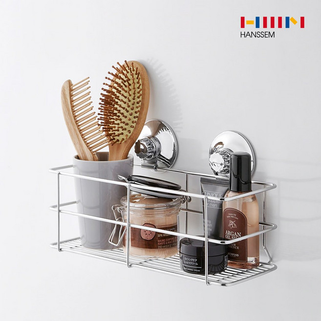 [한샘몰X파워락] 다용도 선반 300 욕실 흡착 선반 정리대, 실버, 1개