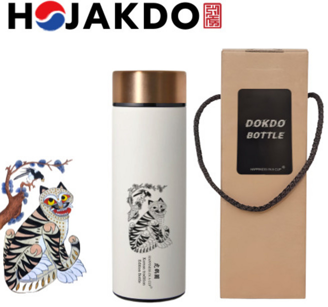 한국전통 까치와호랑이 호작도 작호도 에디션 텀블러 독도보틀 데일리 440ml, 크림화이트, 1개