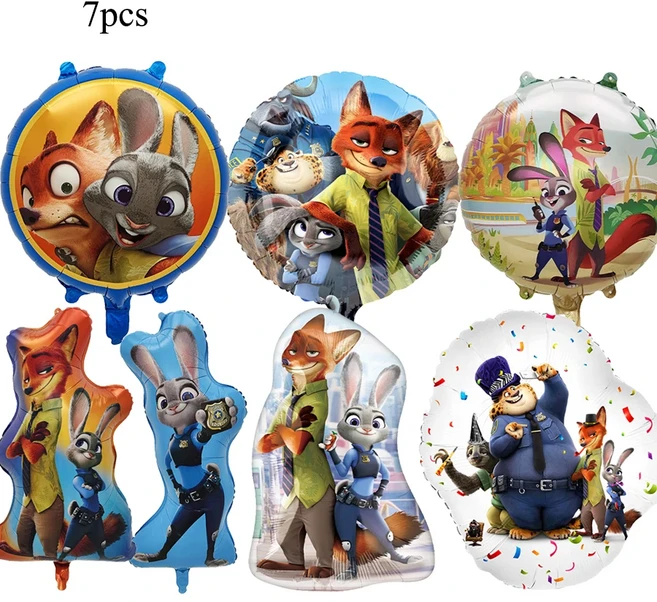 주토피아 2 풍선 세트 파티 용품 호일 풍선 야외 피크닉 크리스마스 용품 생일 파티 장식 장난감 선물, as picture, 11 7PCS Balloon