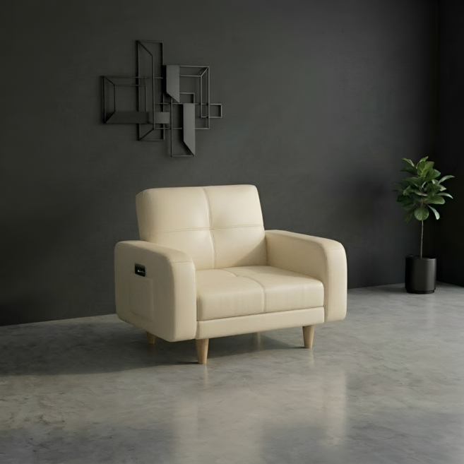 베아트룸 접이식 각도조절 1-2인용 가죽소파 BRL4, 아이보리_80cm