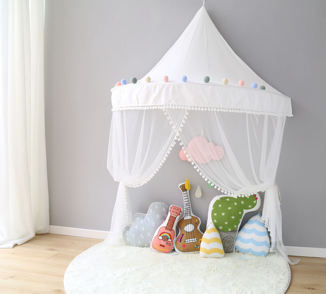 침대 캐노피 어린이 유아 여자아이 남자아이 방 인테리어 공주 커튼, 흰 공 작은 1m + 모기장