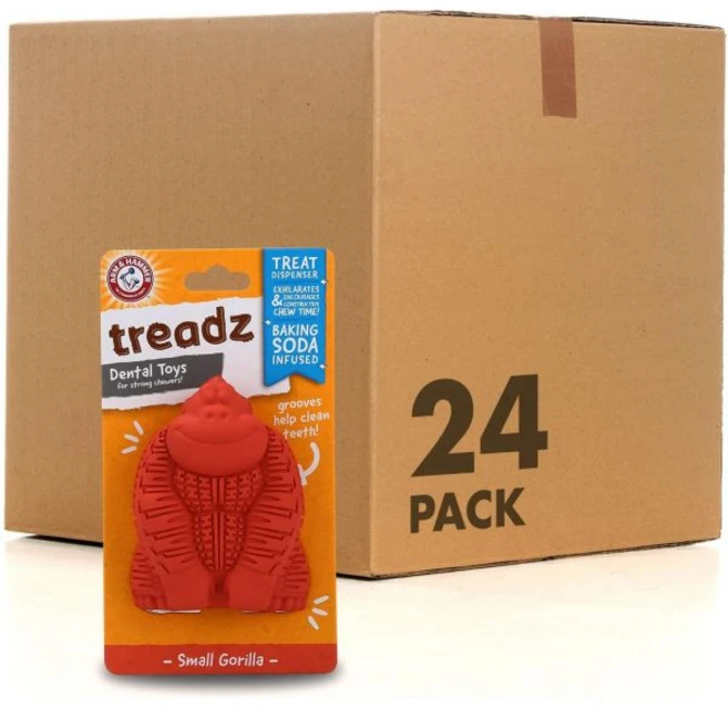 애완동물용 암 앤 해머 슈퍼 트레드즈 고릴라 반려견용 치과용 츄 장난감 장난감은 칫솔질 없이 치태와 치석 축적 감소 최대 35파운드 안전, Gorilla, Small (24 Count), 1개 - 쿠팡