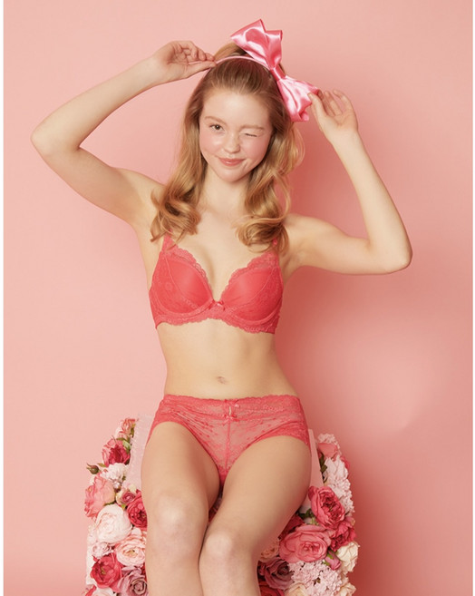 섹시쿠키 스페셜 핫핑크 브라 /레이스팬티 세트 70B~85D컵 풀커버리지 브라 세트