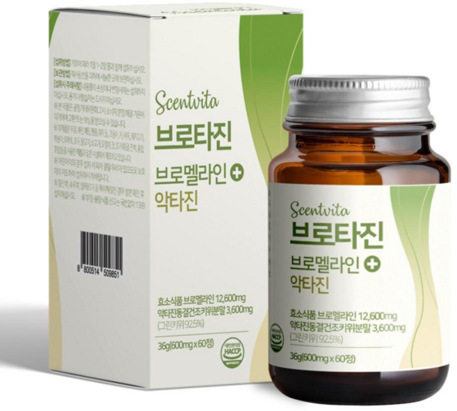 센트비타 브로타진 브로멜라인 고함량 악타진 단백질 분해 효소 키위 파인애플 악티니딘, 1개, 60정