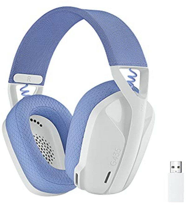Logitech G 게이밍 헤드셋 G435 LIGHTSPEED & Bluetooth 무선 헤드셋 경량 165g 내장 마이크 18시간 연속 사용, 화이트, 화이트