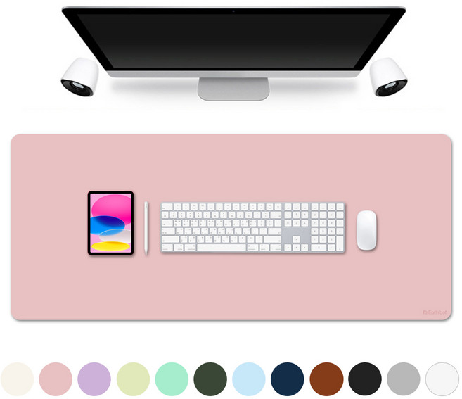 얼리봇 프리미엄 가죽 키보드 마우스 대형 장패드 데스크패드 책상 테이블 매트, 파스텔 핑크