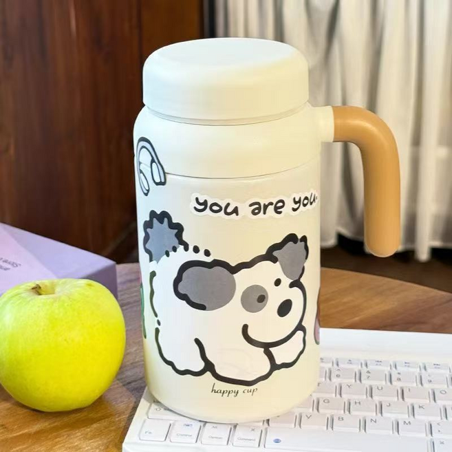 HYLSS 1000ML大口徑保溫杯316不銹鋼學生水杯便攜大容量帶把手杯, 1個, 1L, 白色（2006）:1000ml