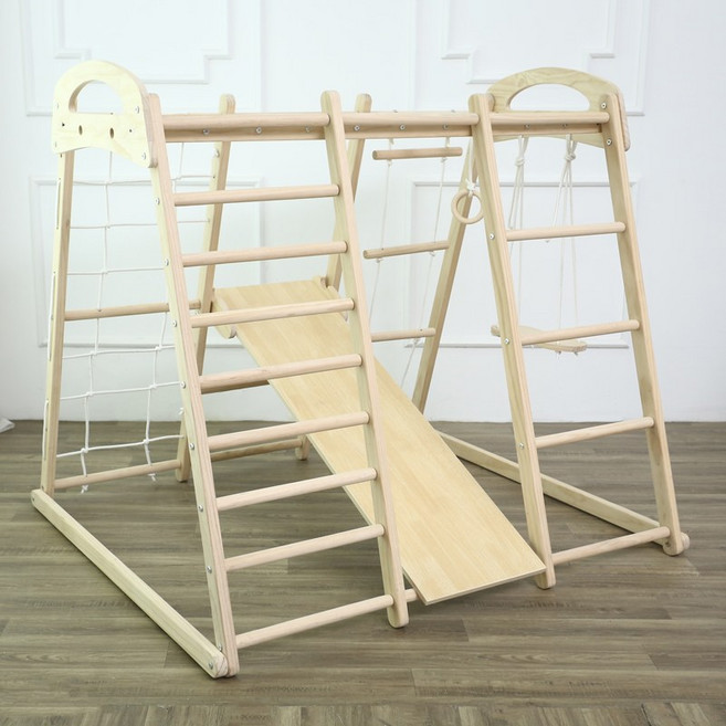 채움다 실내 원목 정글짐 미끄럼틀 놀이터 소형 가정용 놀이시설, 1개, 큰내추럴우드등반프레임클래식