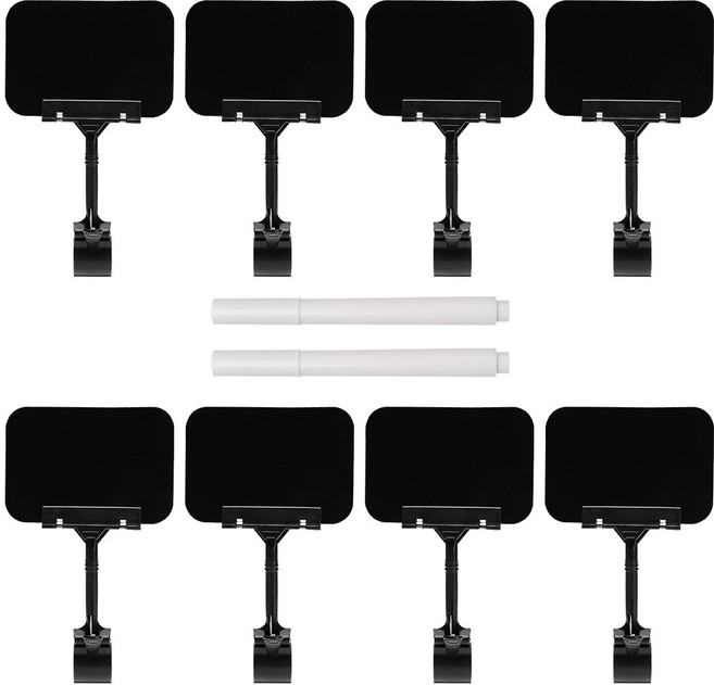 집게형 블랙보드 가격표 블랙 가격표시판 슈퍼 시장 가격 표시판 재고 표시용 라벨 마커펜 세트, 블랙 가격표시판 8개+화이트 마커펜 2개