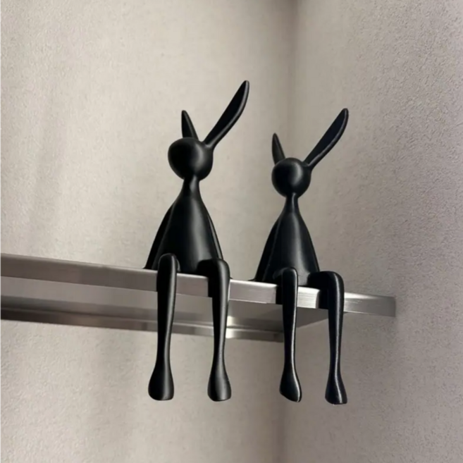 모던 토끼 인테리어 오브제 레진 조각상 거실 현관 데스크 장식품, 블랙