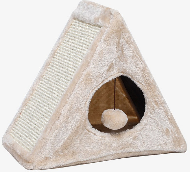 多功能貓抓板睡窩：寵物磨爪器 貓咪用品, 1個, 可折疊劍麻三角帳篷, 白色