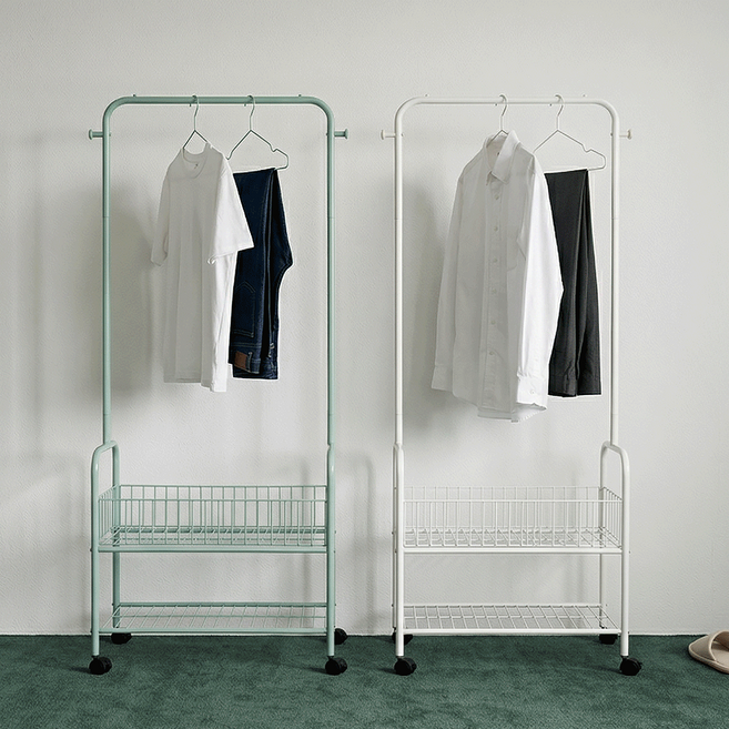 하키스 이동식 2단 수납 철제 행거, 화이트