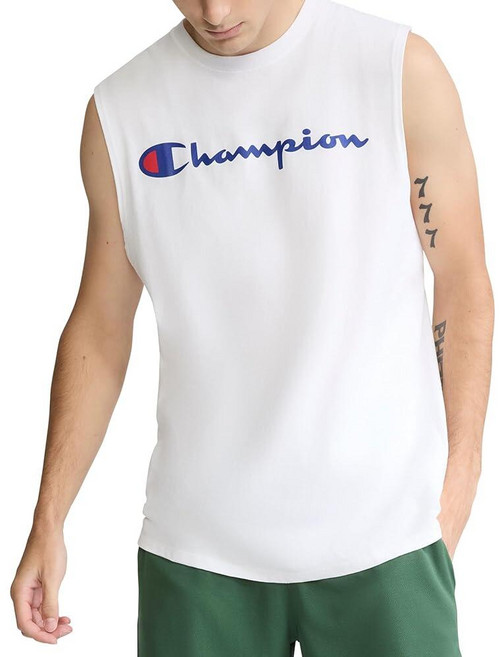 Champion 남성용 클래식 저지 탱크 스크립트 로고 네이비 - M 353813, 표준, 화이트 - 클래식 스크립트 로고
