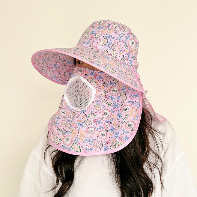 데이지 꽃무늬 마스크 농사모자 작업모자 밭일 차양 자외선차단썬캡 과수원 플랩캡 햇빛차단모자