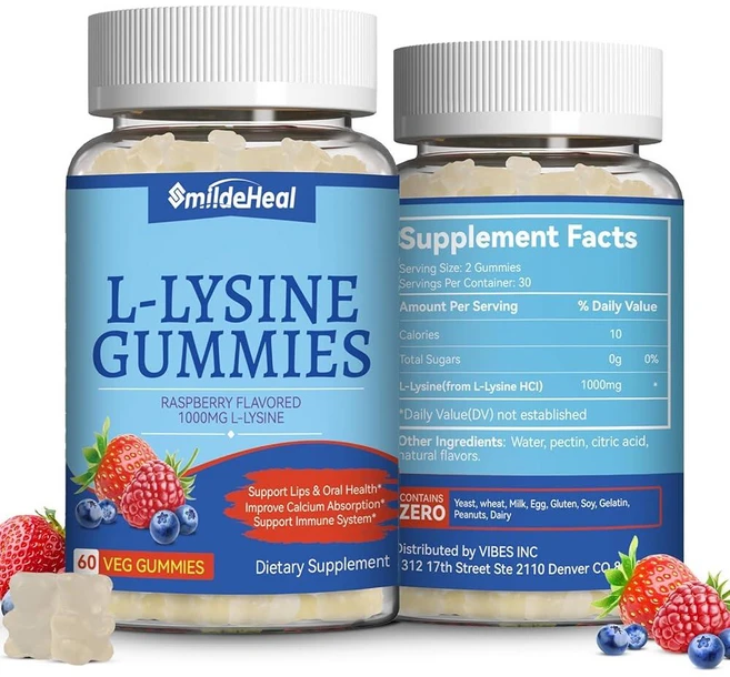 SmildeHeal L-라이신 1000mg 젤리 2팩 성인용 츄어블 라이신 보충제 면역 지원 콜라겐 형성 지원 비건 글루텐 프리 - 120개, SmildeHeal L-라이신 1000mg 젤리 2팩, - 쿠팡