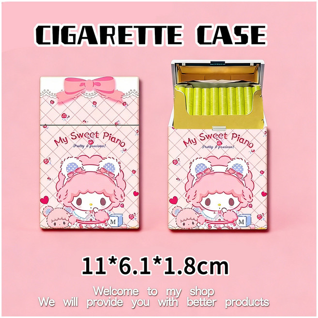 卡通圖案香菸盒 菸收納盒 便攜 粗細 多圖可選 香菸盒 11*6.1*1.8cm, 美諾羊-細支, 1個
