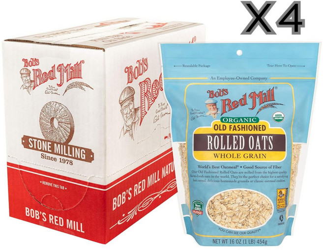 Bob's Red Mill 밥스레드밀 오가닉 유기농 올드패션 롤 오트 귀리 통곡물 저당곡물 454g X 4팩