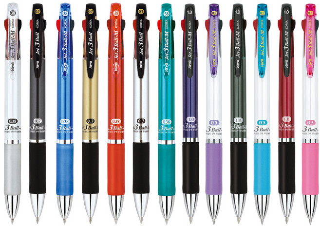 자바 Jet 3 Ball-M 제트3볼 M 유성 3색 볼펜 3색볼펜 (1자루), 0.7 색상랜덤
