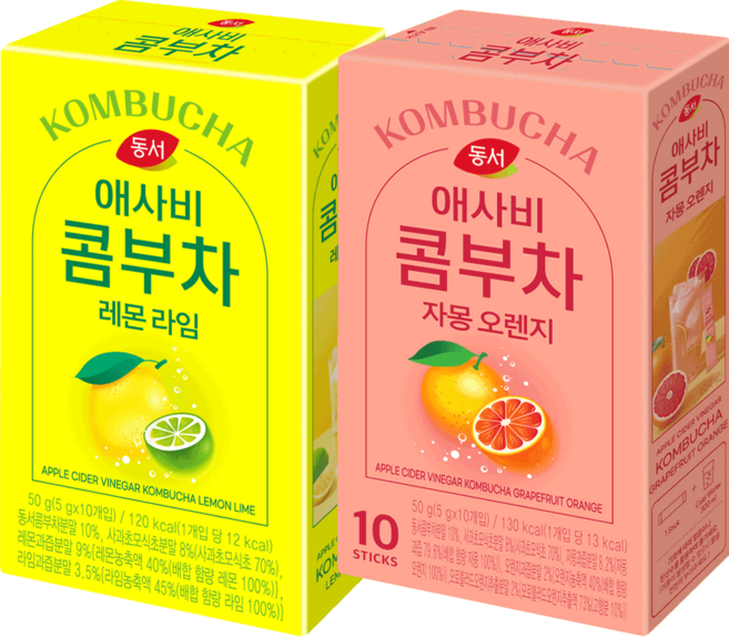 동서 애사비 콤부차 레몬 라임 10T+자몽오렌지 10T, 없음