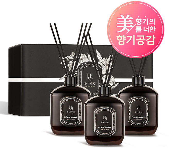 향기공감 프리미엄 대용량 디퓨저 선물세트, 3개, 520ml, 양재동꽃시장