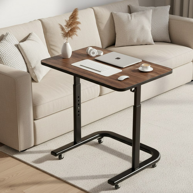 하루꿈 사이드 테이블 높이 조절 이동식 보조 1인용 데스크 다용도 학생 공부 책상, 브라운