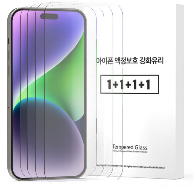 로랜텍 로글 고화질 9H 강화유리 휴대폰 액정보호필름 4p 세트, 1세트