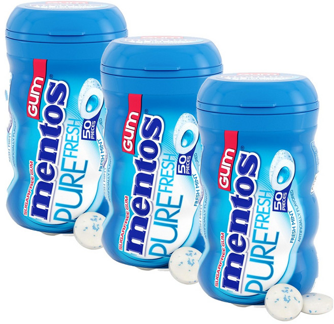 멘토스 퓨어 프레시 프레시민트 무설탕 껌, 3개