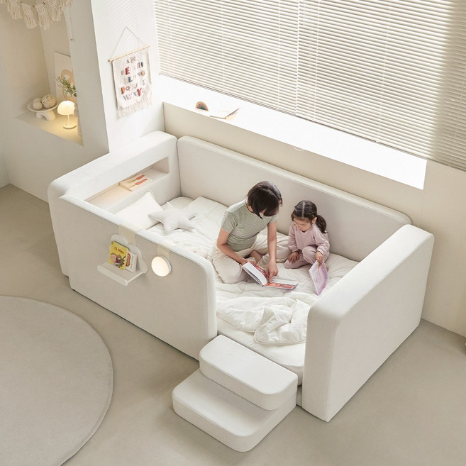 퍼니코 키노 데이베드 아쿠아텍스 패브릭 아기침대 프레임 SS + 15cm 텐셀 미니 포켓 매트리스 포함, 소프트 아이보리(안전가드 제외)