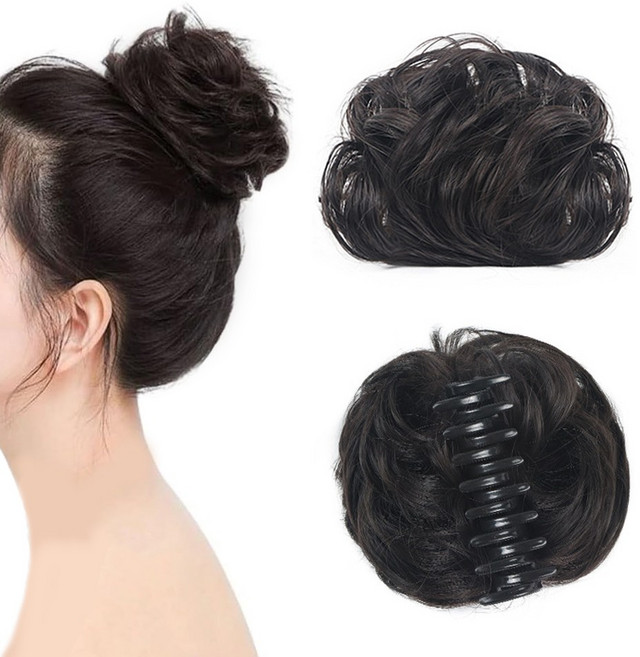 프루마 똥머리 올림머리 가발 집게핀 고정형, 풍성한 다크브라운, 1개