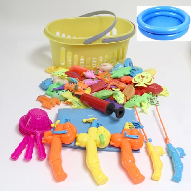 (낚시왕) 73p 자석 낚시놀이 물고기 낚싯대5p 튜브 바스켓, 1개