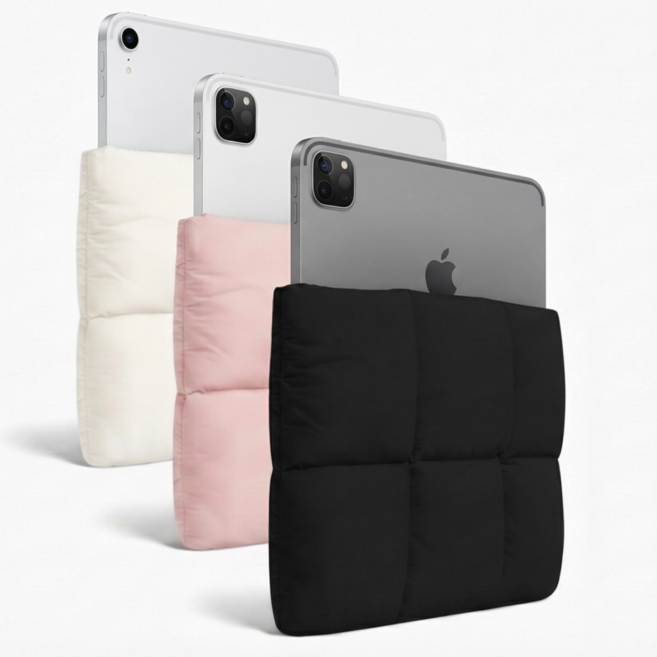 OZRIA 포근한 아이패드 파우치 11인치 쿠션 태블릿 케이스, 딥 블랙