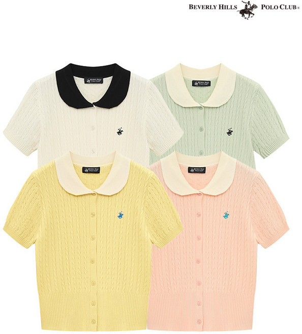 비버리힐스폴로클럽 비버리힐스클럽 여성 라운드 카라 반팔 니트 가디건 TK005 _