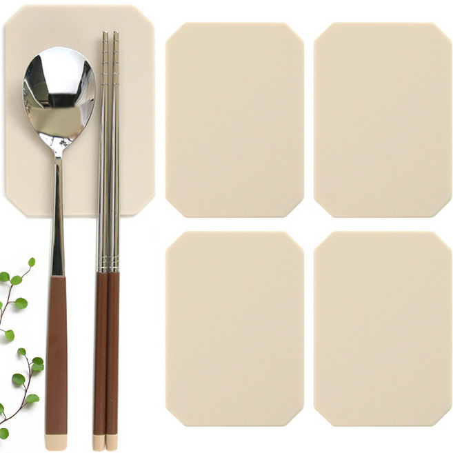 보네르 [국내산] 무소음 실리콘 수저받침 세트, 베이지