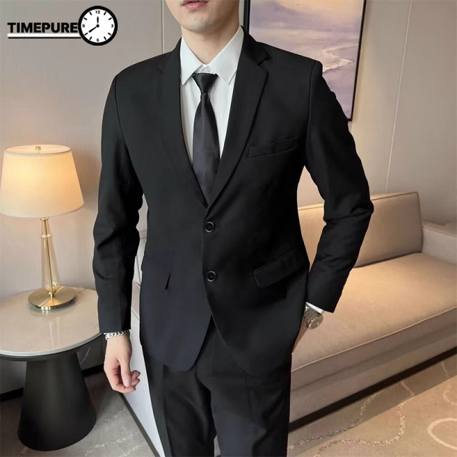 6위 - TIMEPURE 남성용 정장코트 경량 슬림핏 오피스록 결혼식용 면접용 사계절 두버튼 블레이저 편안한 기본 블