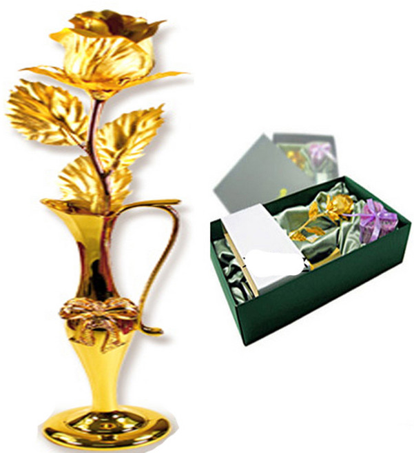 지나로즈 크리스마스 졸업식 꽃 선물 금장미 만개 꽃병세트 꽃배달, 금장미반개 꽃병세트, 1개