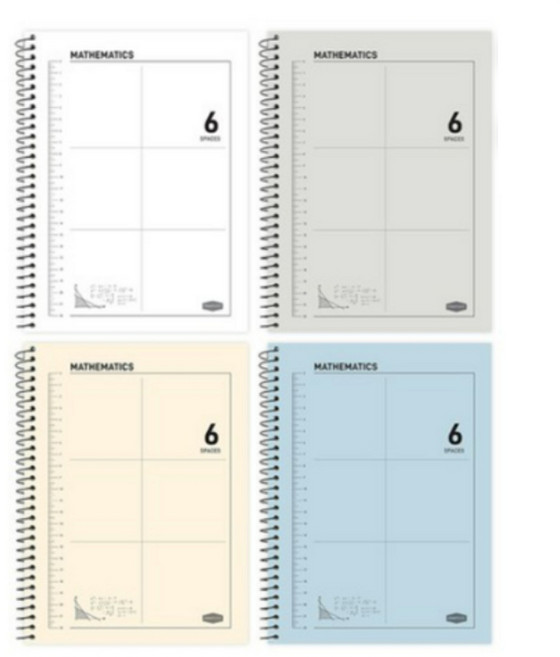 핑크풋 6분할 수학 연습장, 랜덤 색상, 4개