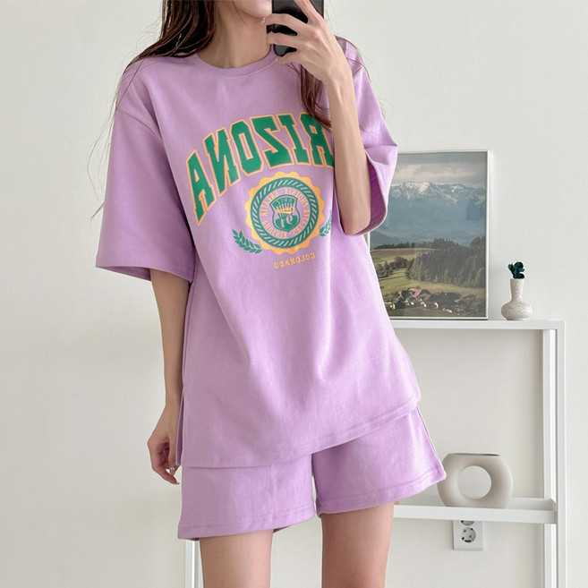 더매드문 여성용 통기성 더블코튼 아리조나 오버핏 반팔 티셔츠