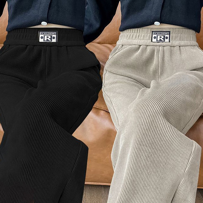 ROYALBELLE 1+1 (2종세트) 여성 하이웨스트 기모 긴바지 여유핏 보온 두께감 코듀로이 팬츠 D00120310